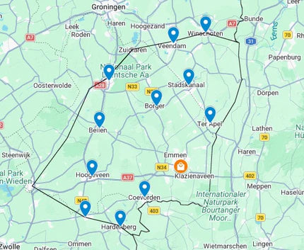 Ons werkgebied bevat de volgende plaatsen: Emmen, Groningen, Hengelo, Steenwijk, Winschoten, Coevorden, Enschede, Beilen, Zuidlaren, Appelscha, Almelo, Ter Apel, Ommen, Oosterwolde, Hardenberg, Rijssen, Oldenzaal, Hoogezand, Zwolle, Stadskanaal, Veendam, Raalte en Hoogeveen.